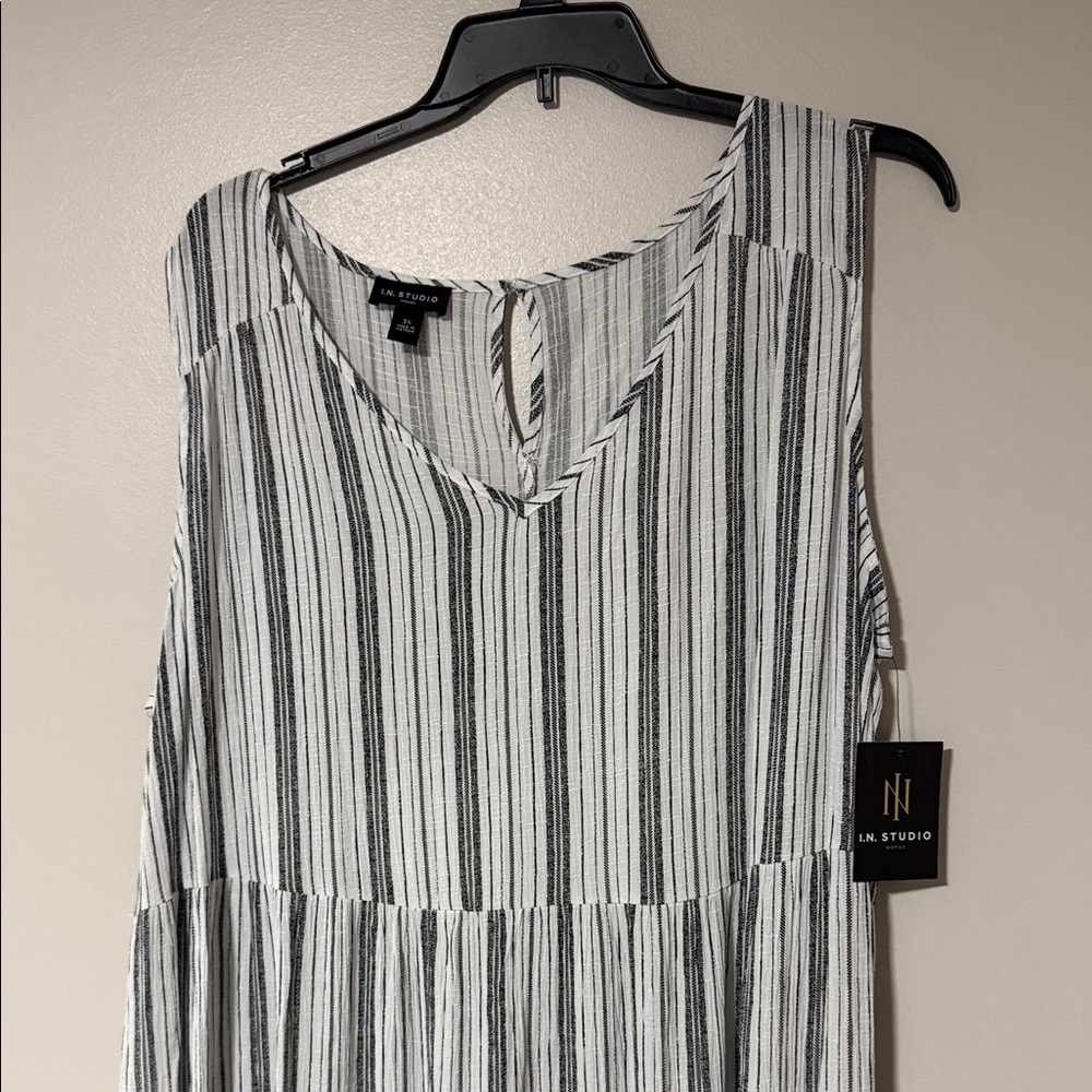 I.N. Studio Black and White Striped Maxi Dress